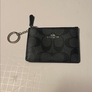 Coach Black Signature Small Zip Card Case Keychain